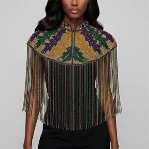 Mardi Gras Colorful Beaded Fringe Cape